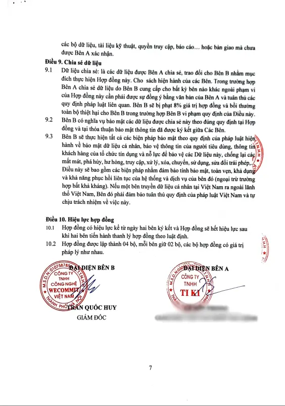 Hợp đồng giữa Wecommit và Công ty TNHH TI KI (trang 2)