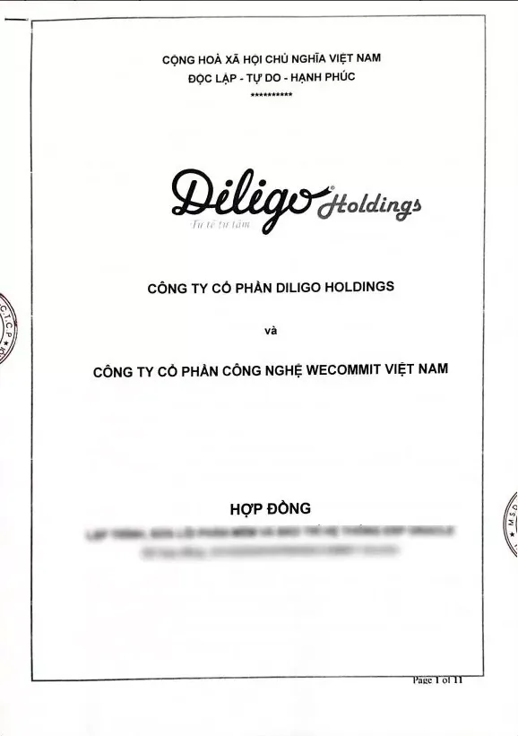 Hợp đồng giữa Wecommit và Công ty cổ phần Diligo Holdings