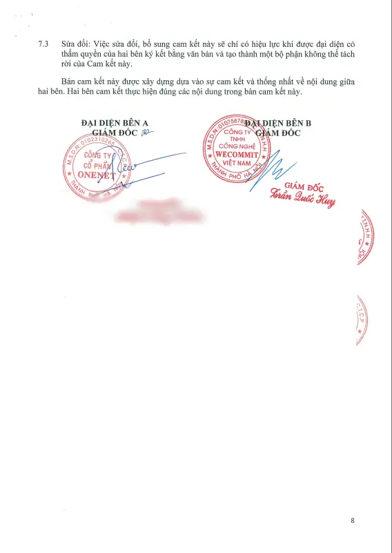 Hợp đồng giữa Wecommit và Công ty cổ phần ONENET (trang 2)