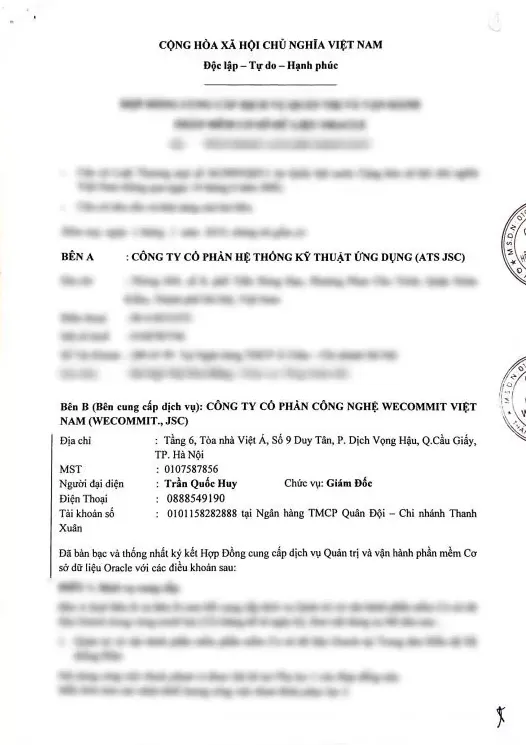 Hợp đồng giữa Wecommit và Công ty cổ phần hệ thống kỹ thuật ứng dụng (ATS JSC)