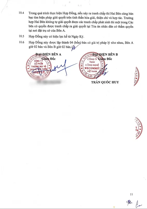 Hợp đồng giữa Wecommit và Công ty cổ phần thương mại & dịch vụ trực tuyến ONEPAY (trang 2)
