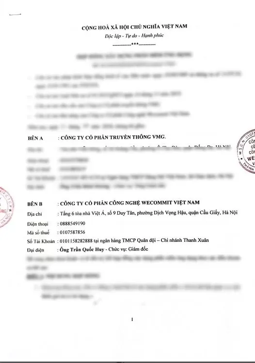 Hợp đồng giữa Wecommit và Công ty cổ phần truyền thông VMG