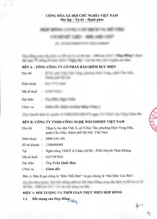 Hợp đồng giữa Wecommit và Tổng Công ty Cổ phần Bảo hiểm Bưu điện PTI