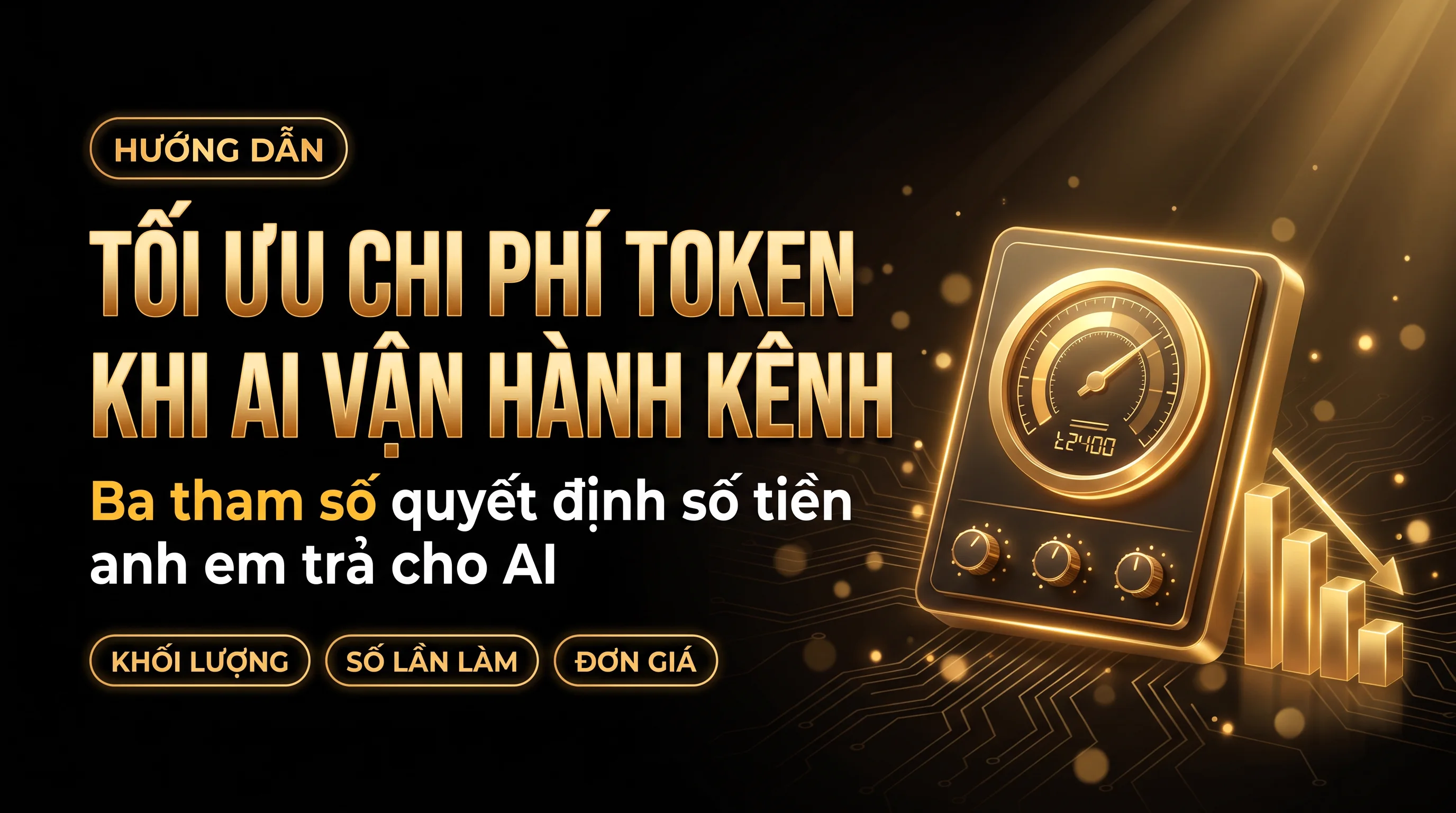 Ảnh bìa bài viết tối ưu chi phí token khi AI vận hành kênh YouTube, ba tham số khối lượng, số lần làm và đơn giá