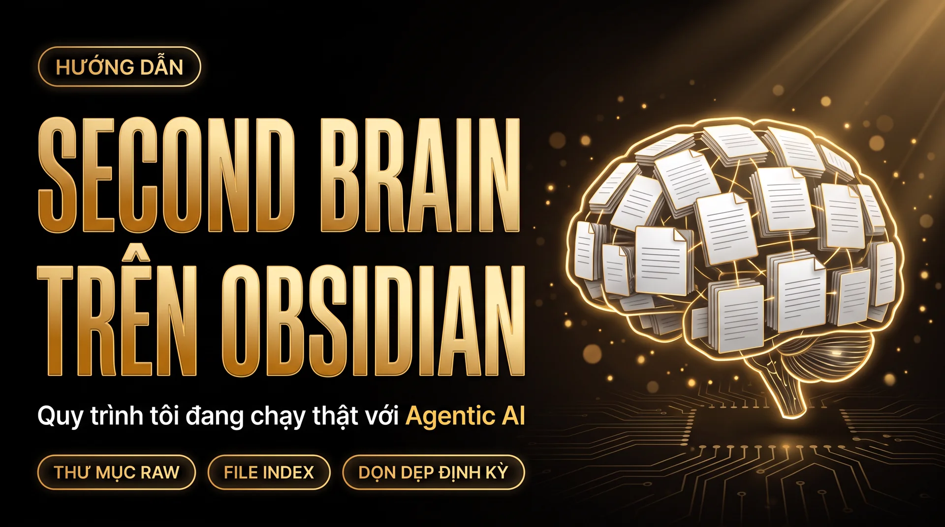 Ảnh bìa bài viết Second Brain trên Obsidian, quy trình tôi đang chạy thật với Agentic AI