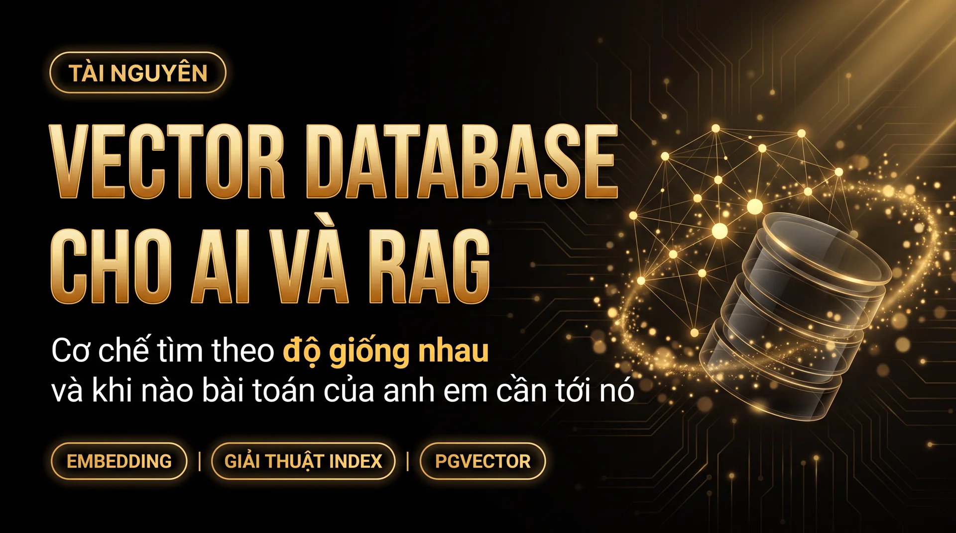 Ảnh bìa bài viết Vector database cho AI và RAG, nền đen chữ vàng