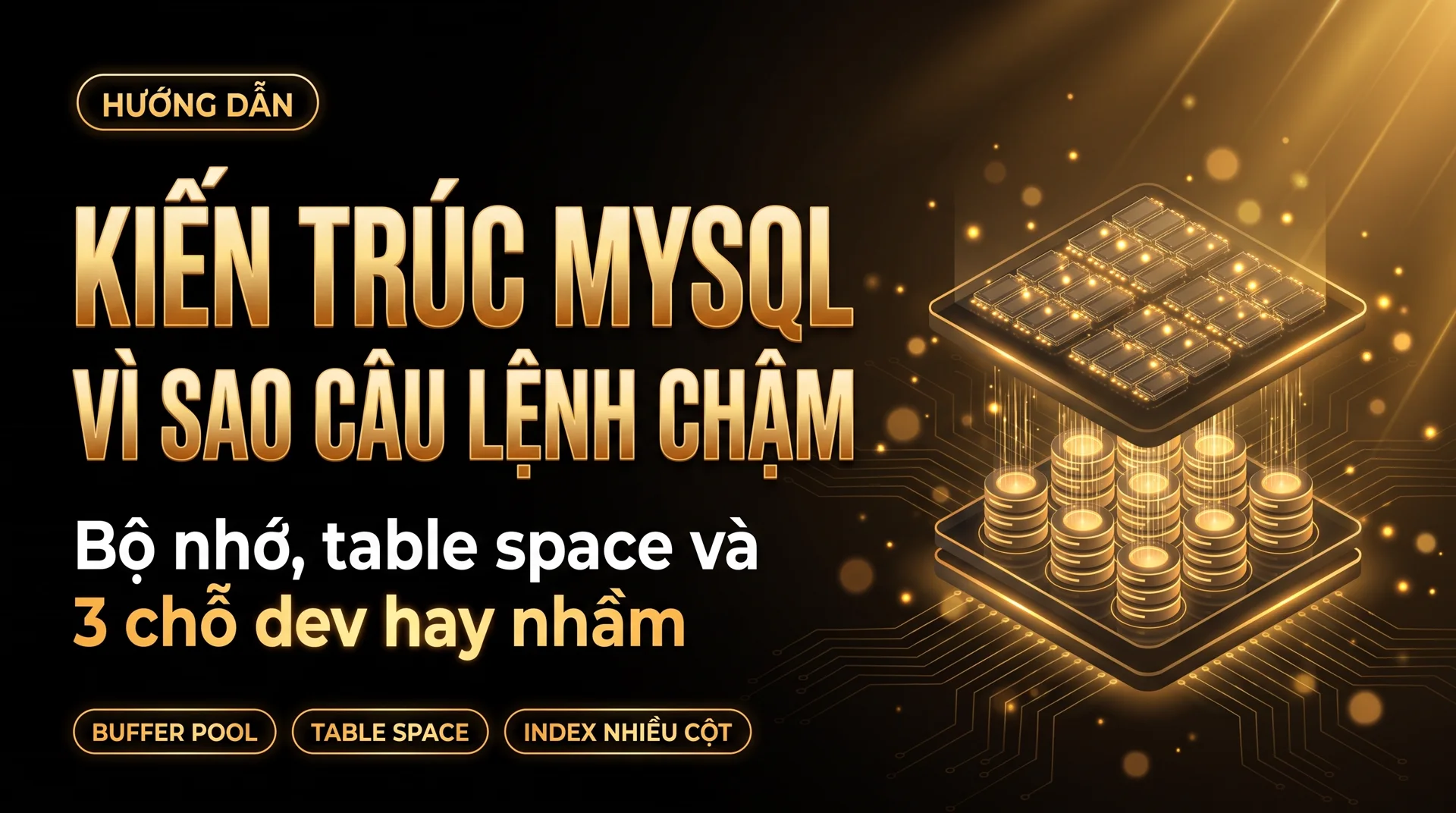 Ảnh bìa bài viết kiến trúc MySQL và vì sao câu lệnh chậm, nền đen chữ vàng