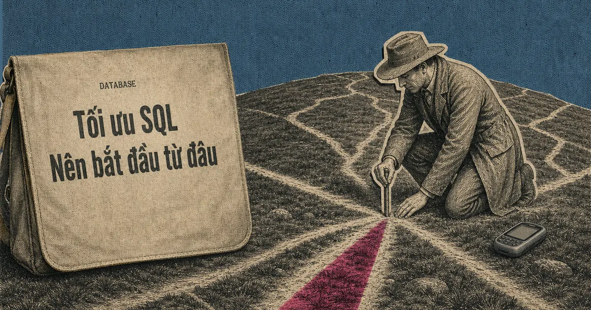 Sườn đồi lúc chạng vạng có nhiều lối mòn cắt nhau, người đo đạc quỳ đóng cọc mốc ngay chỗ các lối gặp nhau, một lối được tô hồng, máy định vị cầm tay hiện đại đặt trên cỏ, trời xanh xám có hạt in