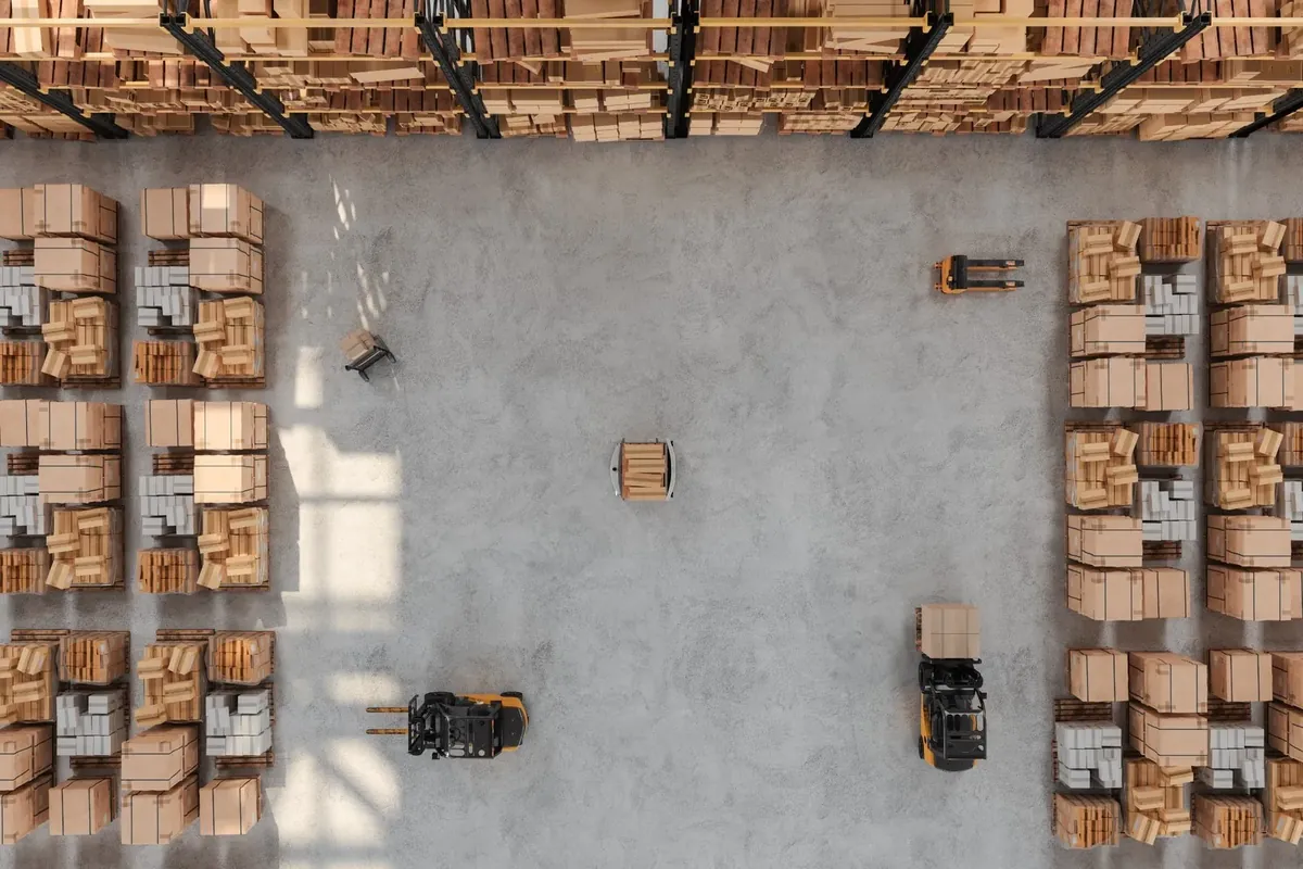 Overhead view of warehouse operations
