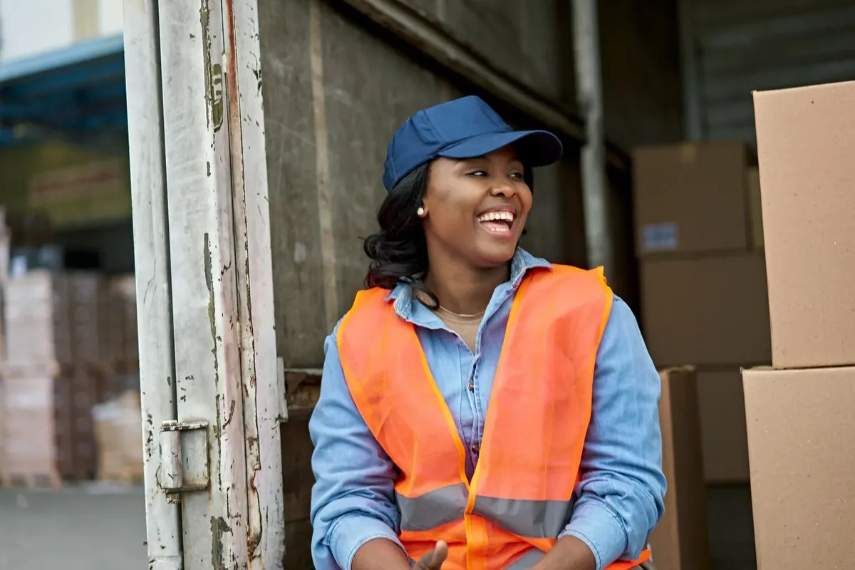 Worker at a shipping dock printing labels