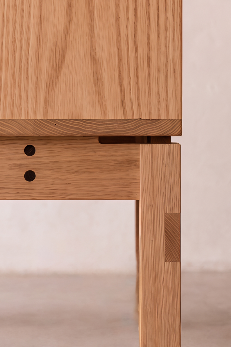 side profile of custom solid oak nightstand
