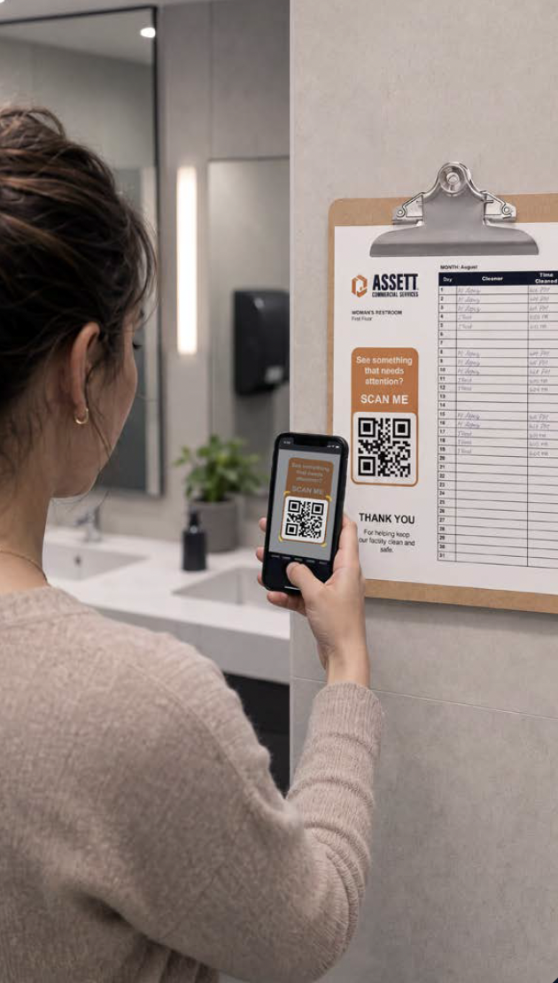 Service-alert QR code posted in a facility