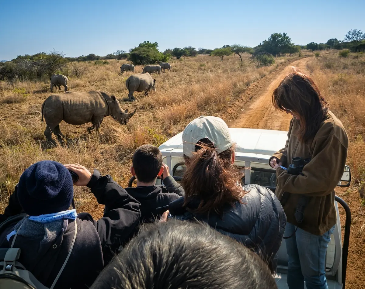 Group of students from the Global Sustainability Project, exploring a safari within Africa. Sponsored by the Picerne Family Foundation.