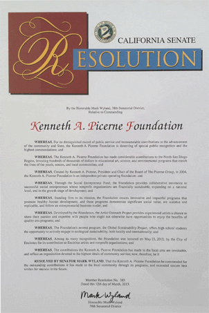 A copy of California State Resolution