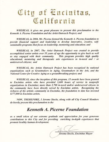 A City of Encinitas proclamation letter  