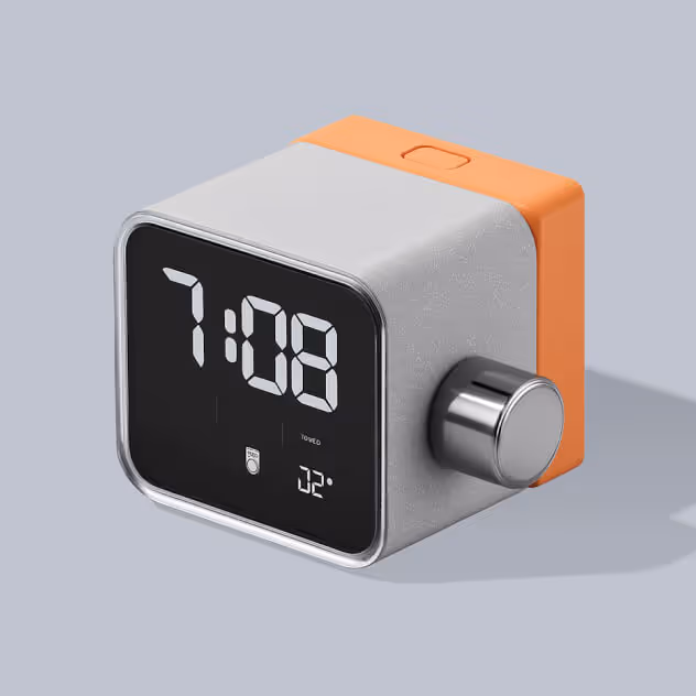 Digital alarm clock with an orange strap