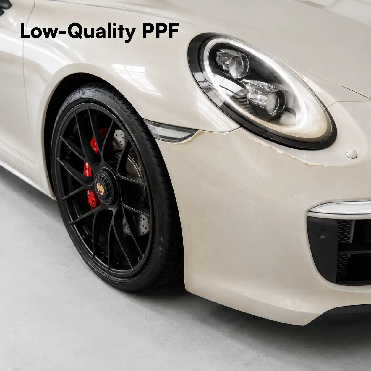 Illustration of yellowing, cracking, peeling and adhesive residue from poor-quality protection film