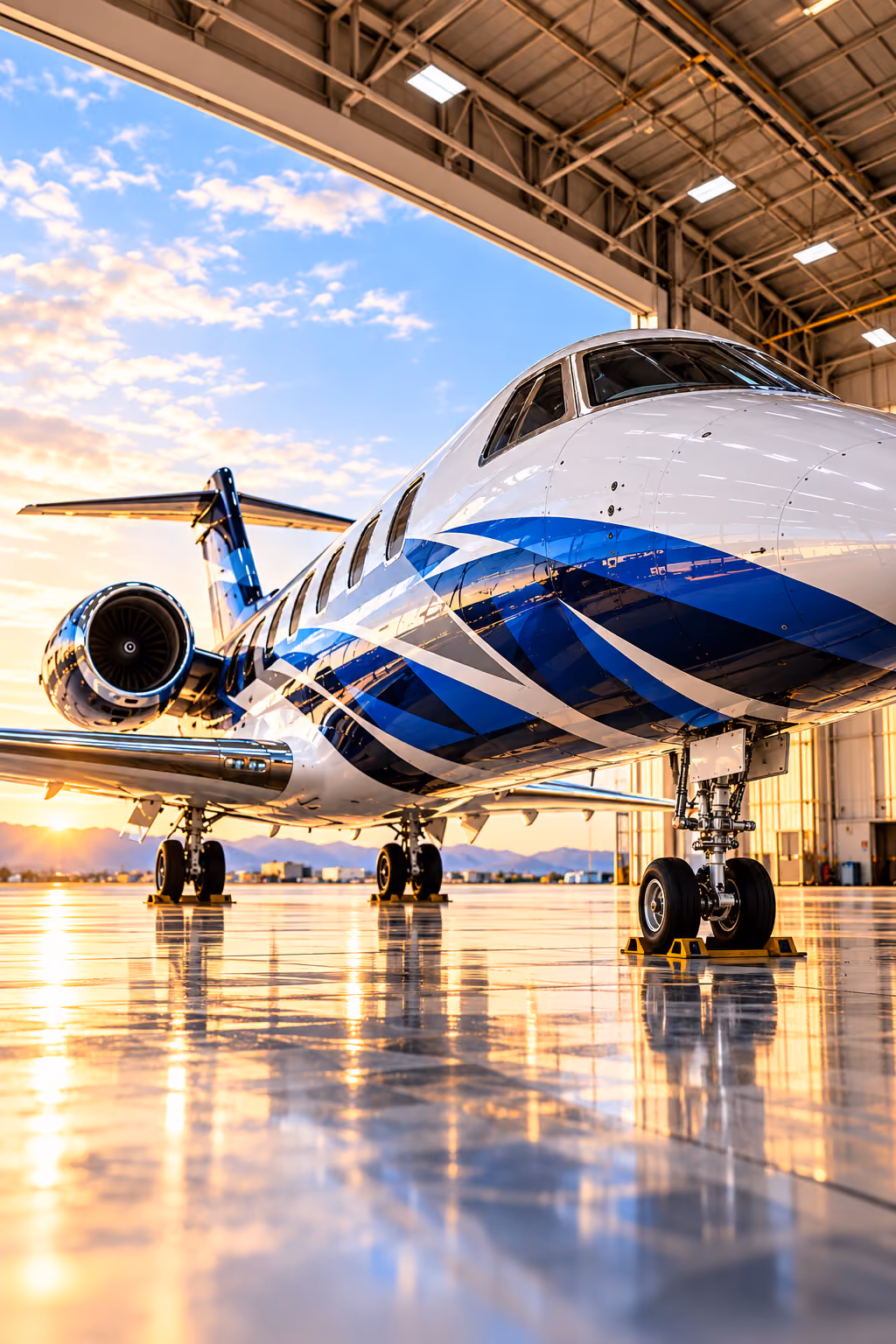 Low-angle view of AERO Graphic Color Protection Film on a private jet