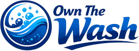 Own The Wash text with a circular logo showing water waves and bubbles.