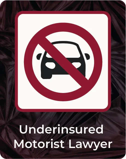 Underinsured motorist injury banner featuring car inside of a no symbol related icon