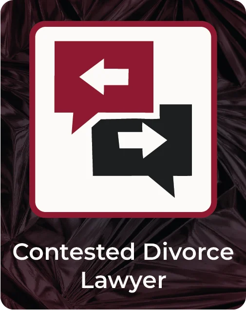 Contested divorce banner featuring opposing conversation arrows representing disagreement