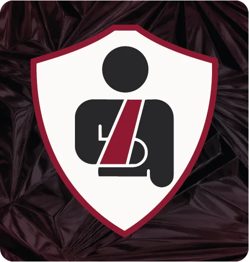 Shield icon with an injured person representing personal injury legal services