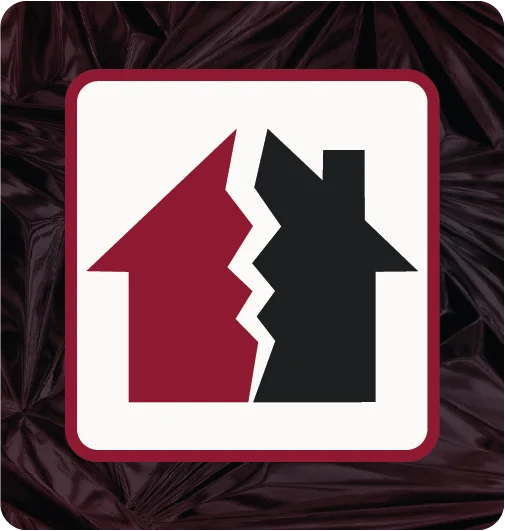 Split house icon representing divorce, separation, custody, and other family law matters