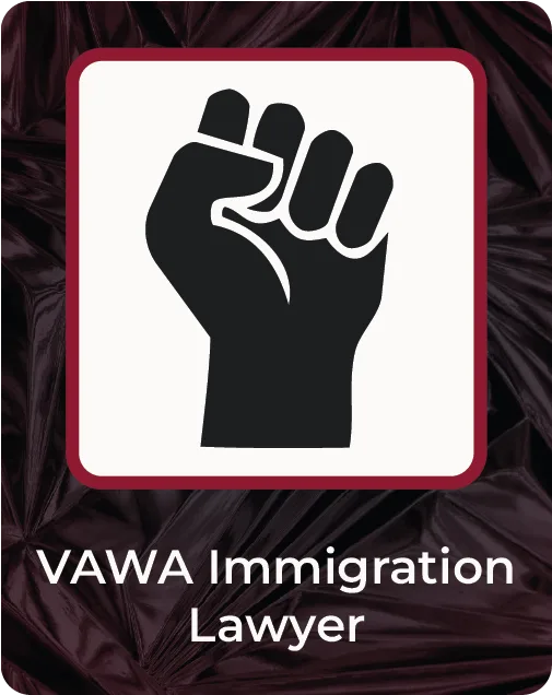 VAWA immigration banner featuring a raised fist representing protection and independence