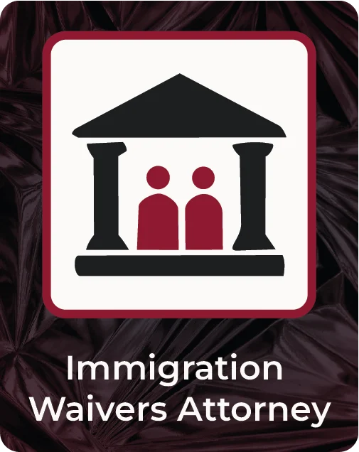 Immigration waivers banner featuring two people beneath a government building