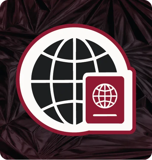 Globe and passport icon representing immigration law and legal pathways to live in the United States