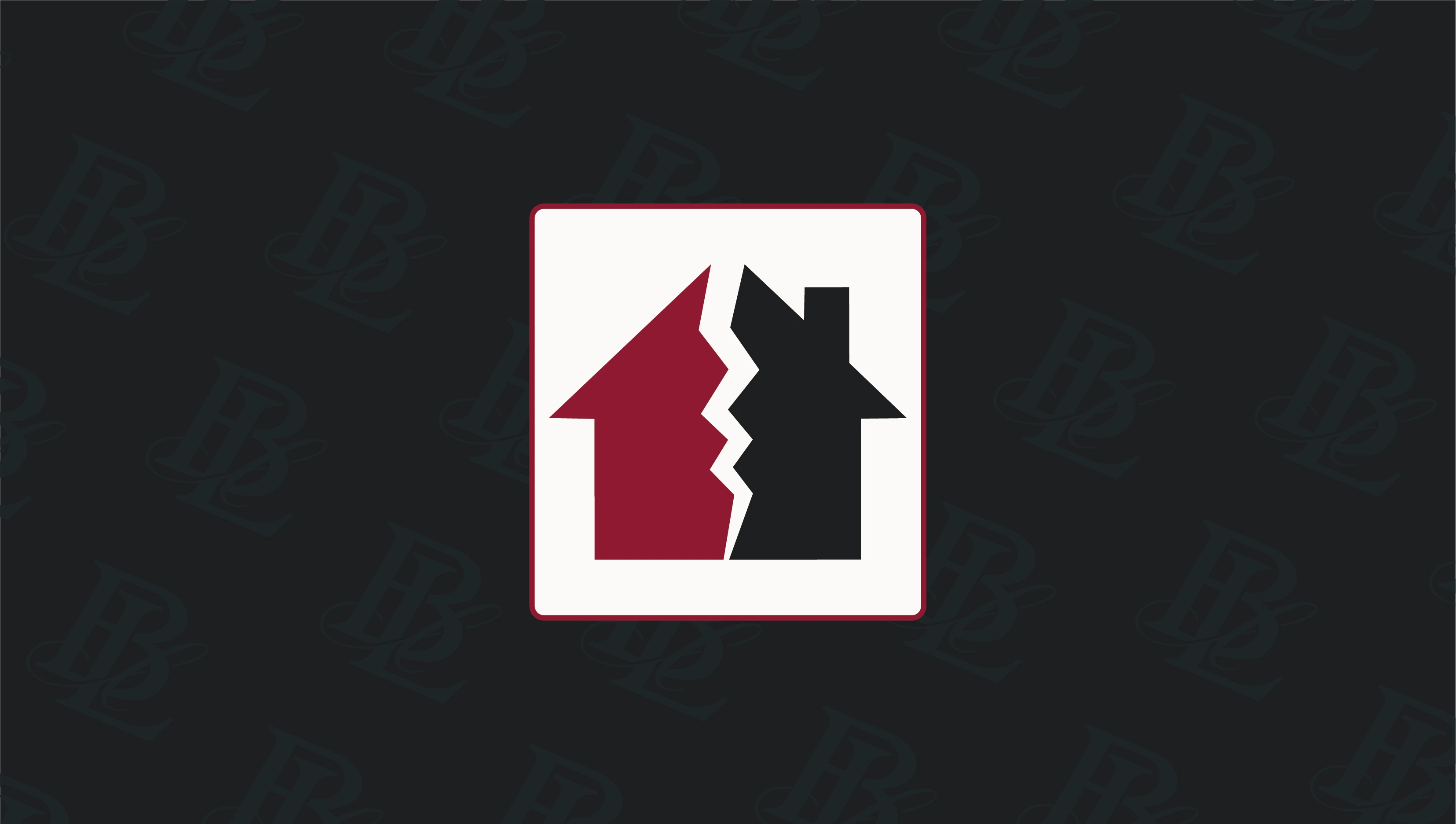 Family law attorney banner featuring a home with a crack down the middle related icon