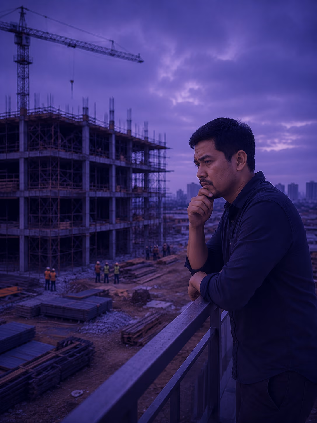 A man pensively looking out at a project that may be beyond what his working capital can support