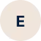 Icon with a dark blue letter E centered on a beige rounded square background.