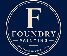 Logo with large letter F and text Foundry Painting, slogan Precision in Every Coat inside a circle.