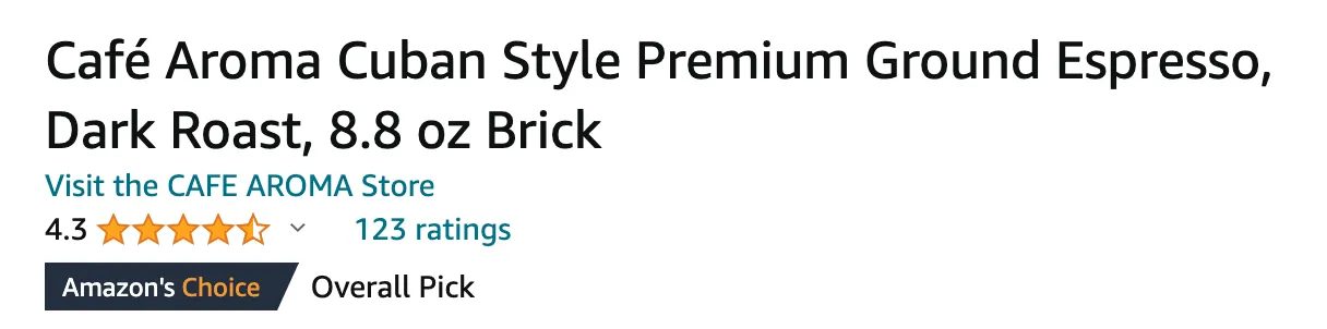 Screenshot of how to visit the CAFE AROMA brand store on Amazon
