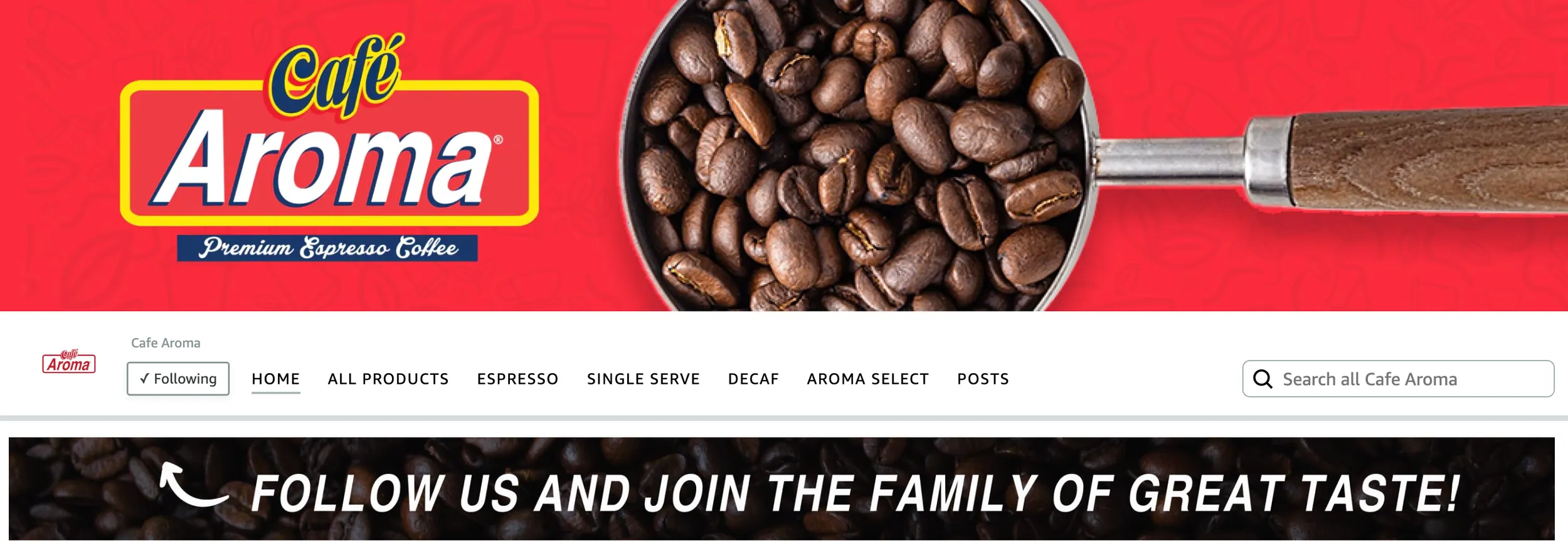Screenshot of Cafe Aroma brand store