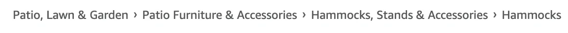 Screenshot of Amazon categories and subcategories