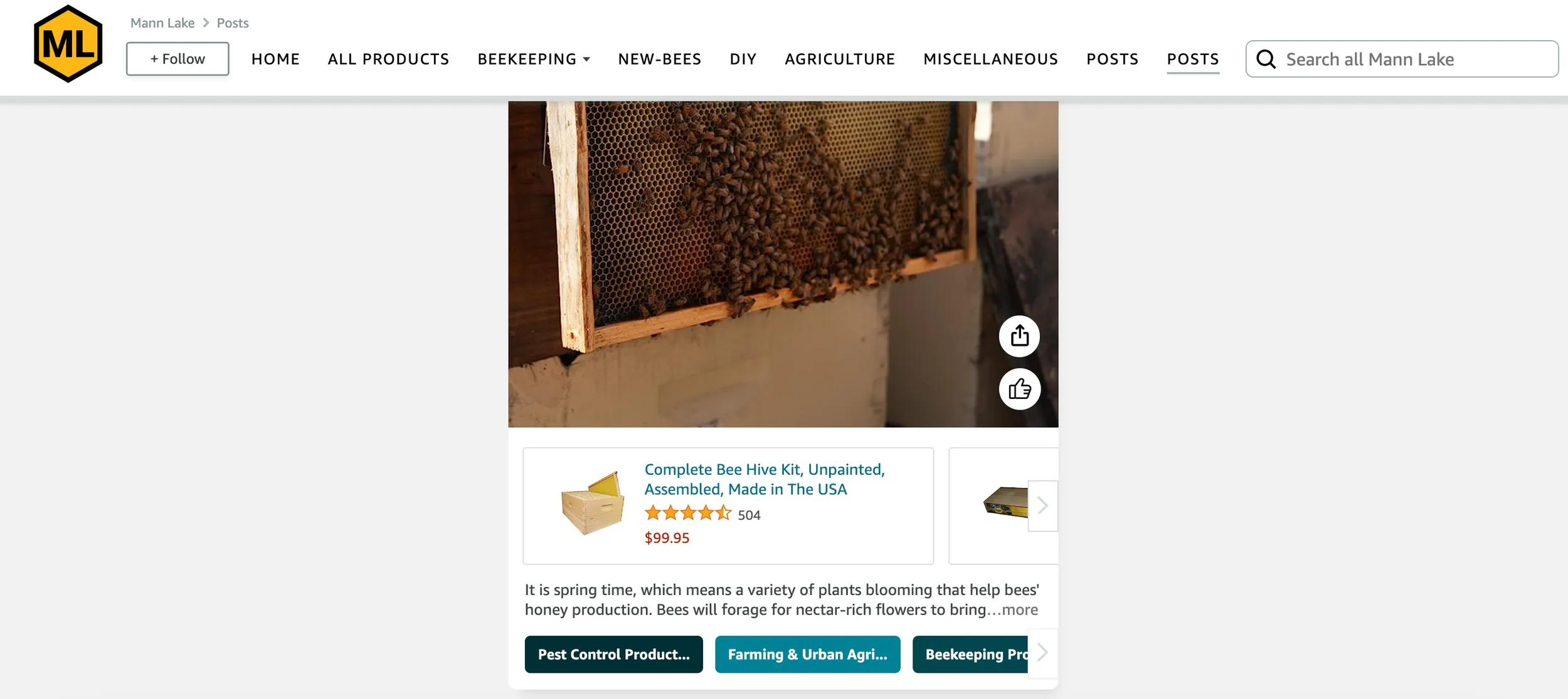 Screenshot of Mann Lake's Amazon Posts