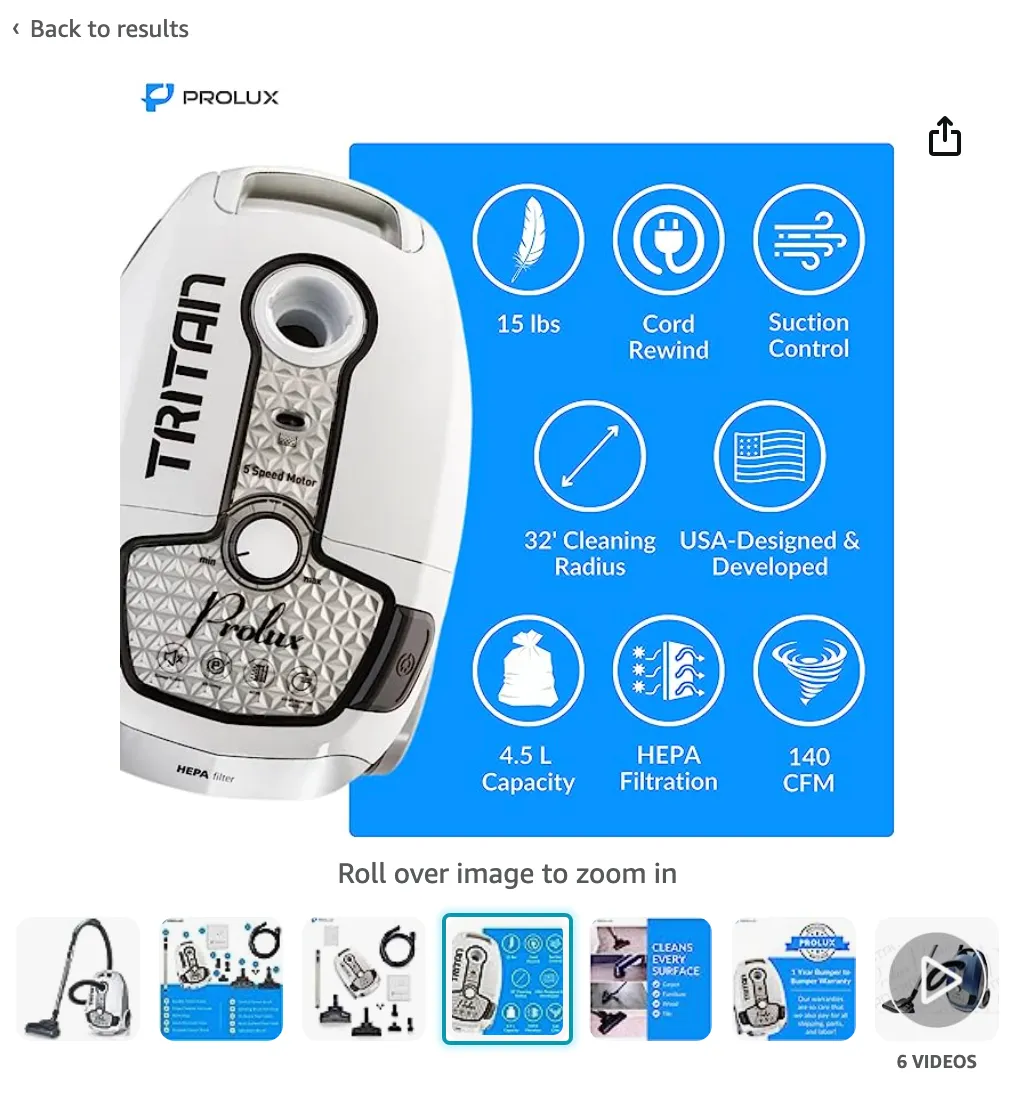 Optimized Prolux product images on Amazon
