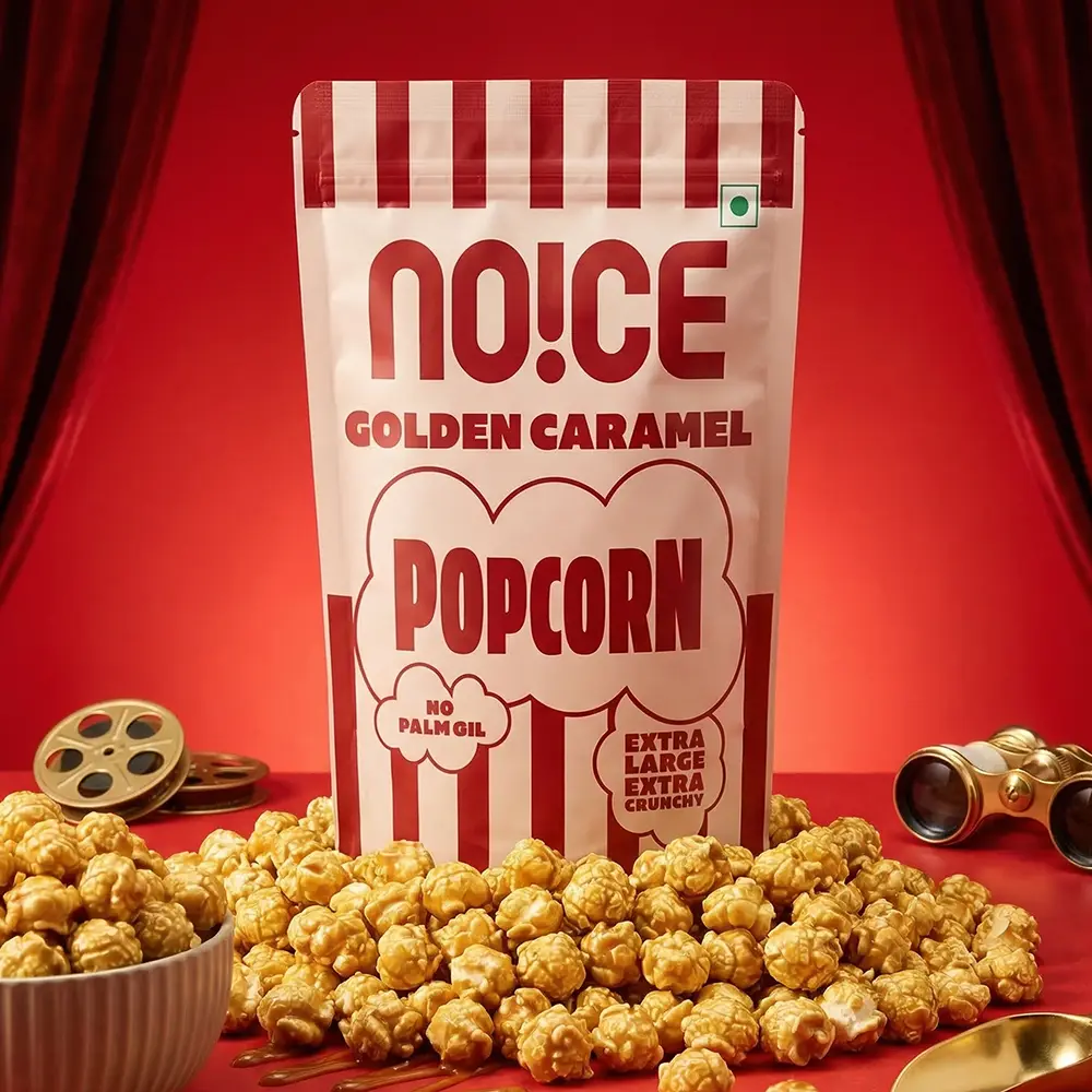 NOICE Golden Caramel Popcorn, extra-large and glossy mushroom corn kernels coated in rich golden caramel, crafted without palm oil or preservatives
