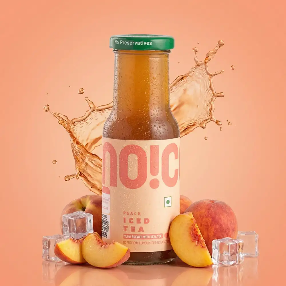 NOICE Peach Iced Tea brewed in small batches with real tea and peach, containing no added preservatives.