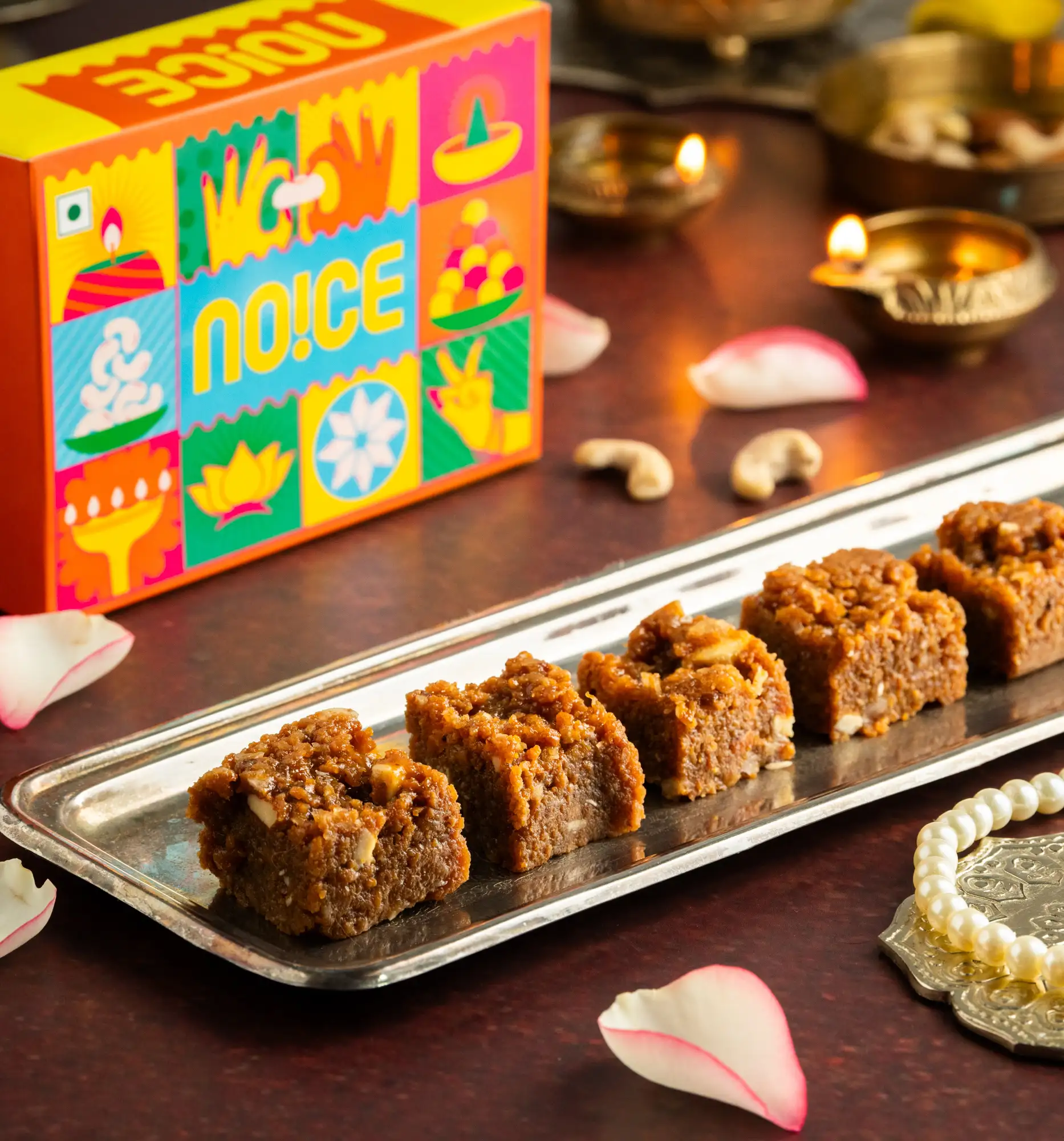 NOICE Dhoda Burfi Sweet Gift Box, a rich and fudgy classic sweet crafted in small batches with pure desi ghee and no added preservatives
