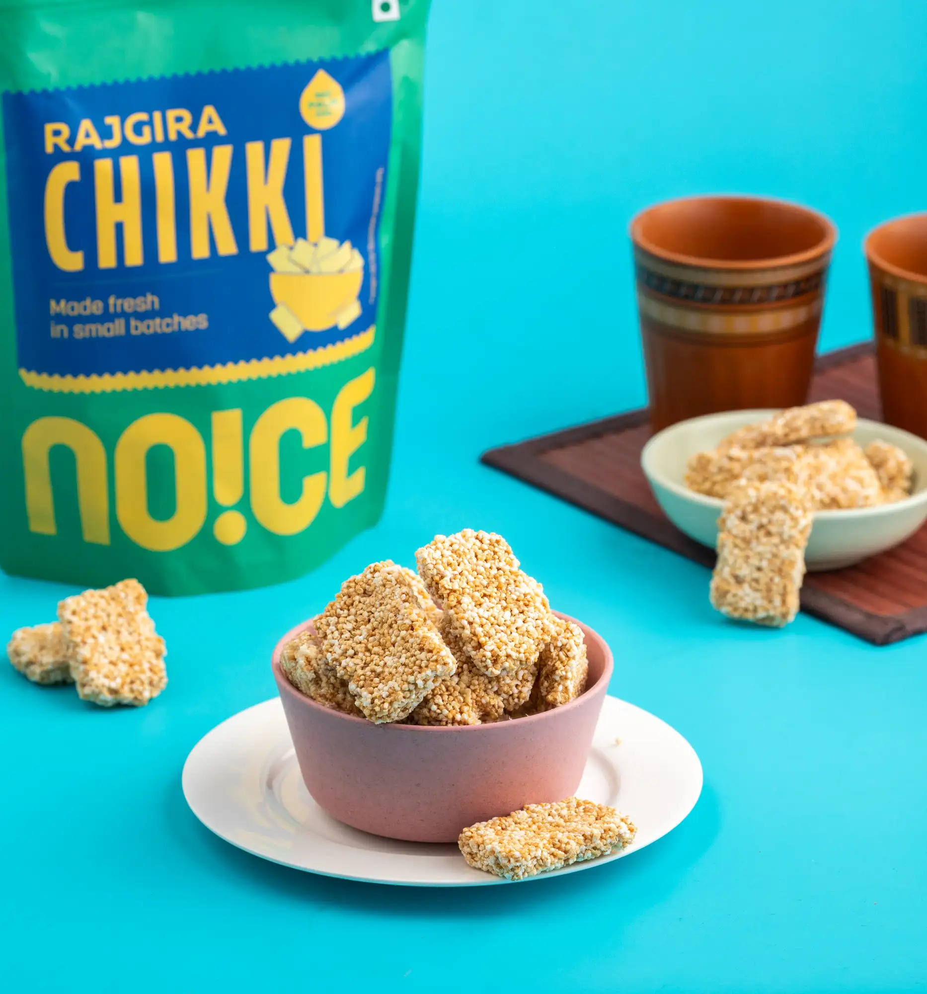 NOICE Rajgira Chikki made with popped amaranth and golden jaggery, crafted in small batches with zero added preservatives