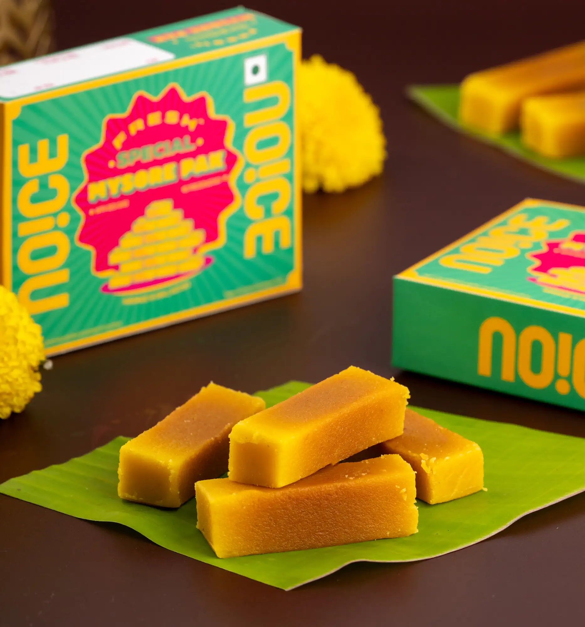 NOICE Fresh Mysore Pak made with pure desi ghee and gram flour, handcrafted in small batches with zero added preservatives