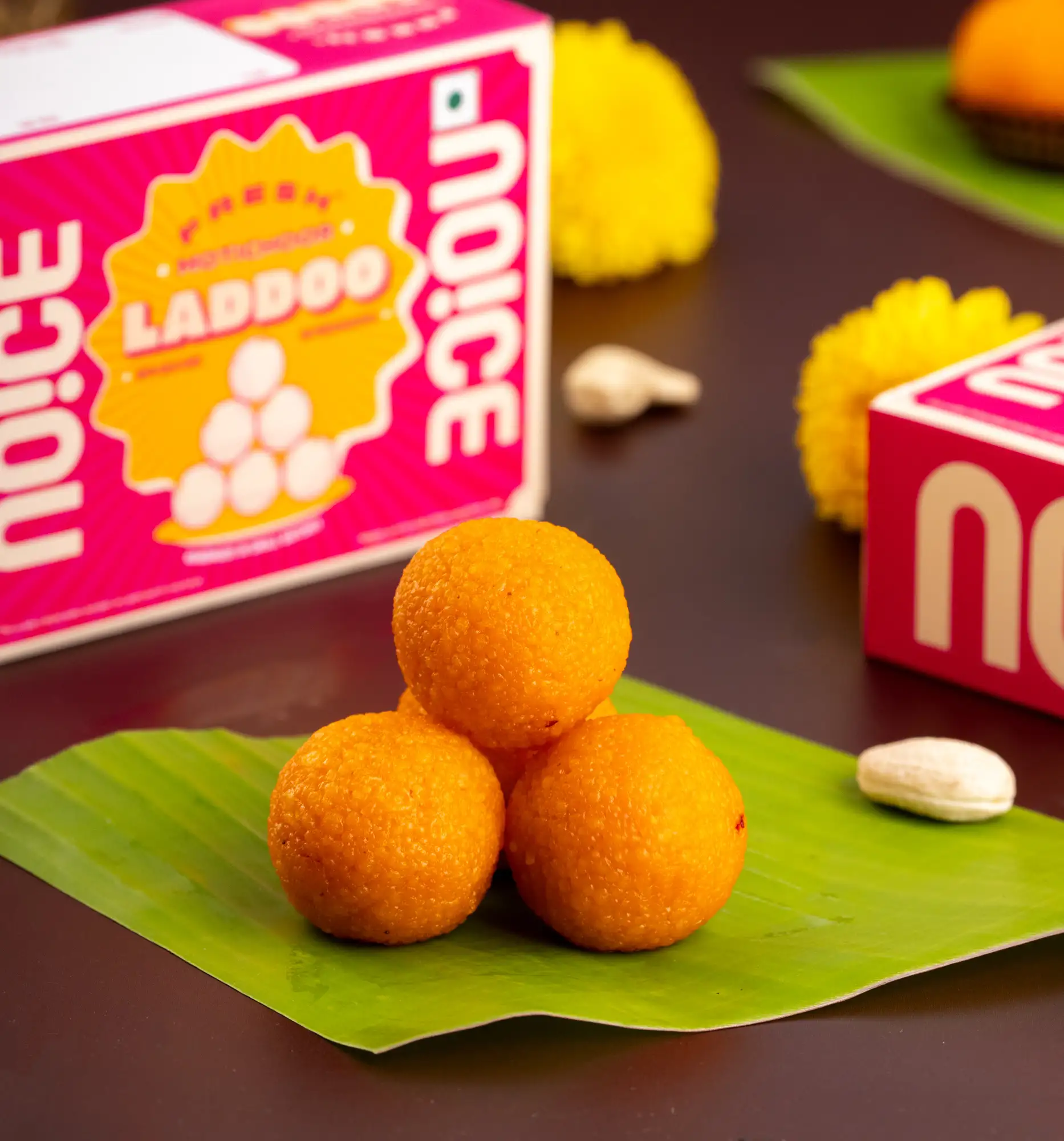 NOICE Fresh Motichoor Ladoo, handmade in small batches with tiny boondis and pure desi ghee, containing zero added preservatives