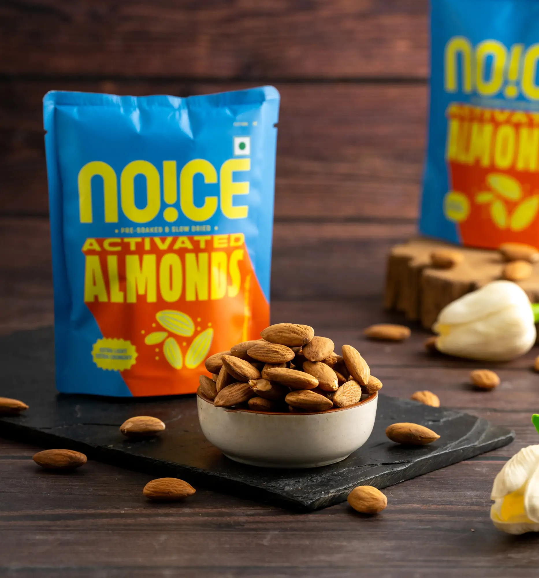NOICE activated almonds pre soaked slow dried light crunchy almonds