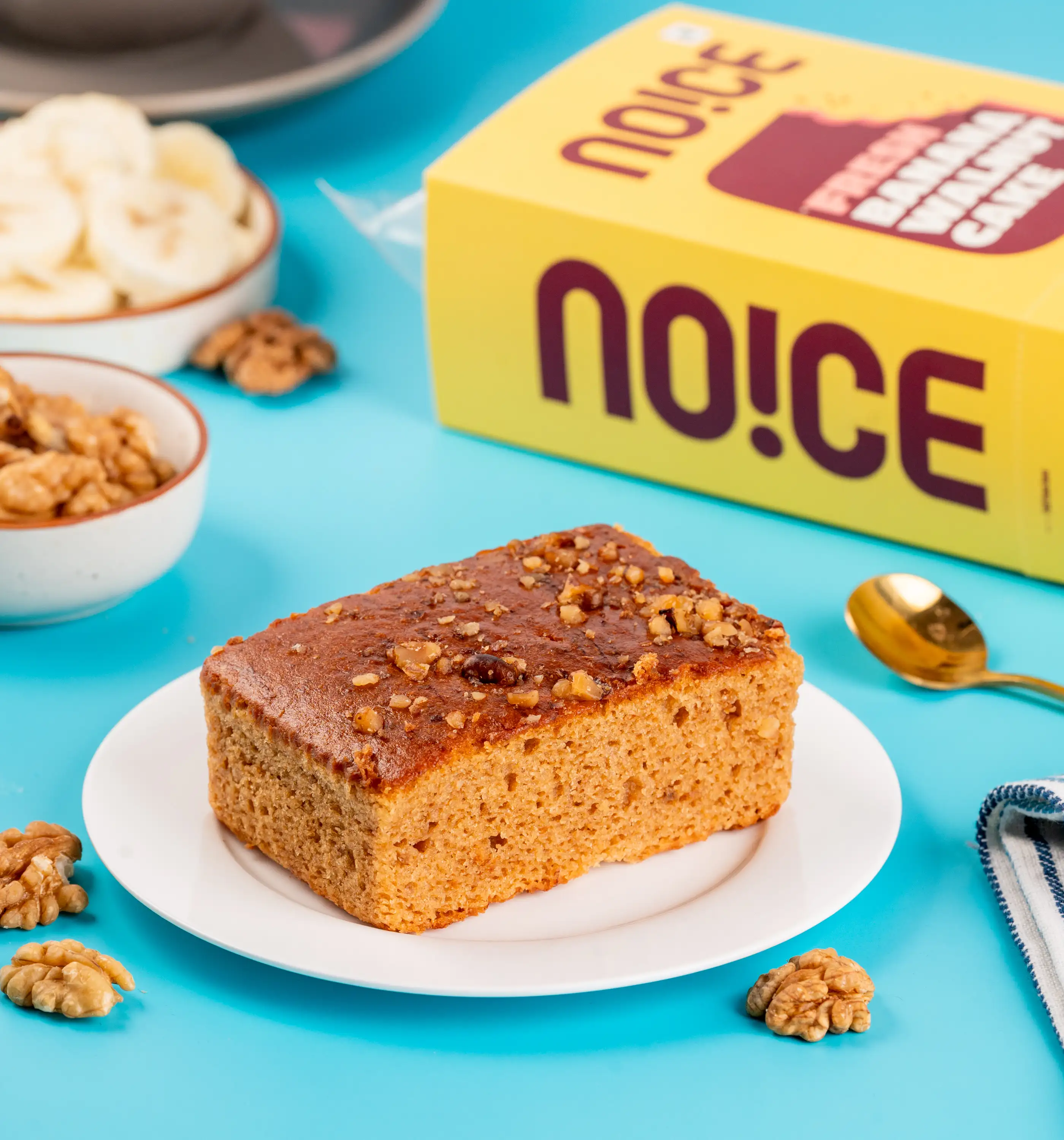 NOICE fresh banana walnut cake handcrafted with real bananas and chunky walnuts, zero palm oil.