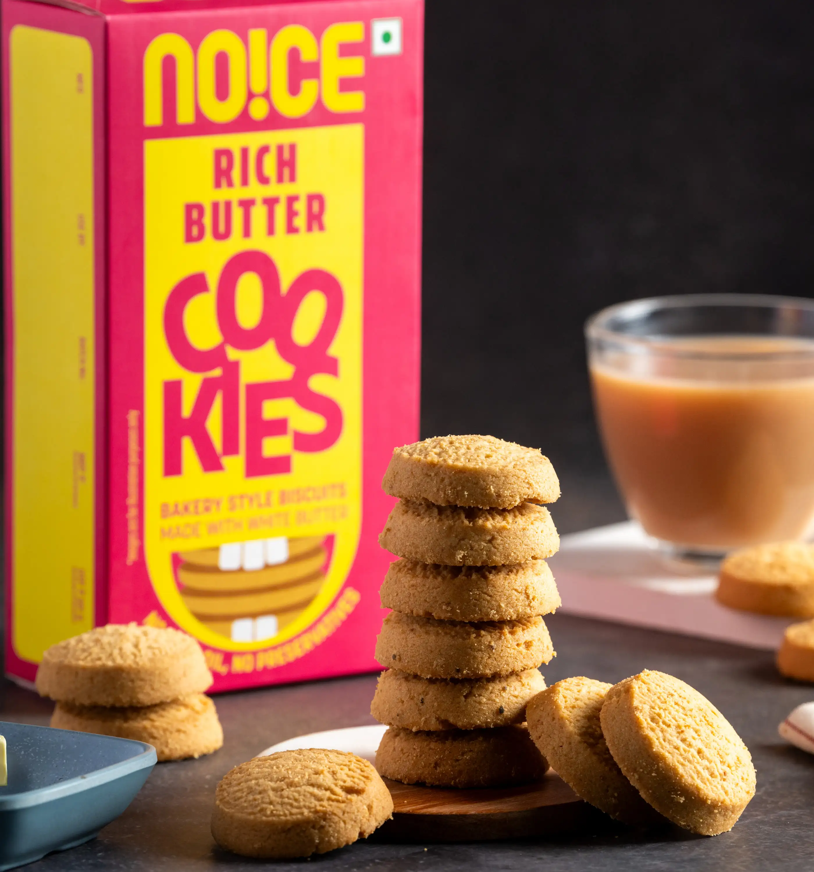 NOICE rich butter cookies handcrafted with real cashews, butter, and zero palm oil.