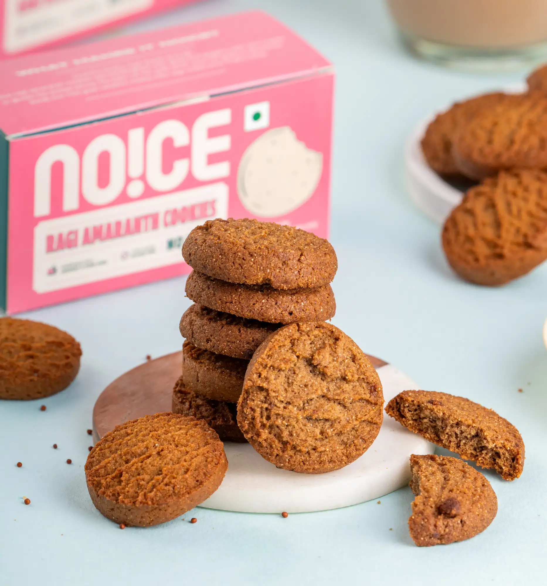 NOICE ragi amaranth gluten-free cookies made with ghee, jaggery, and zero refined sugar.