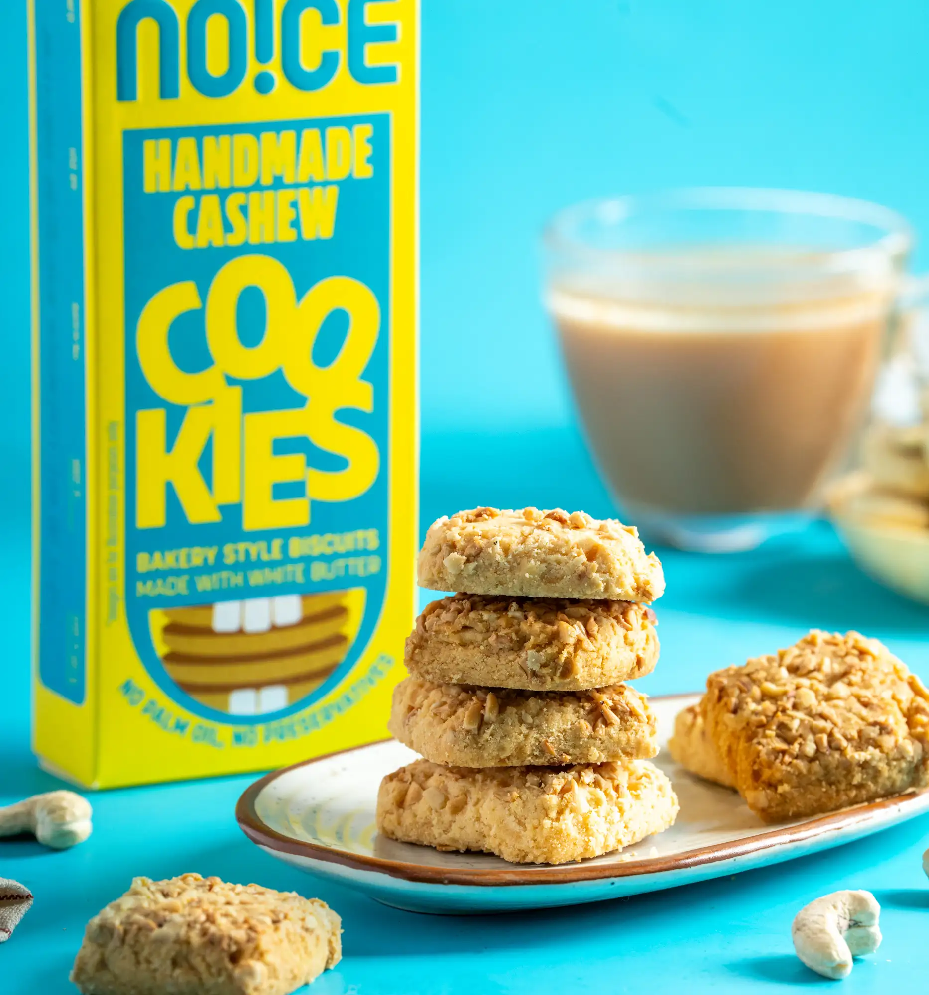 NOICE handmade cashew cookies baked with real butter, cashews, and zero palm oil